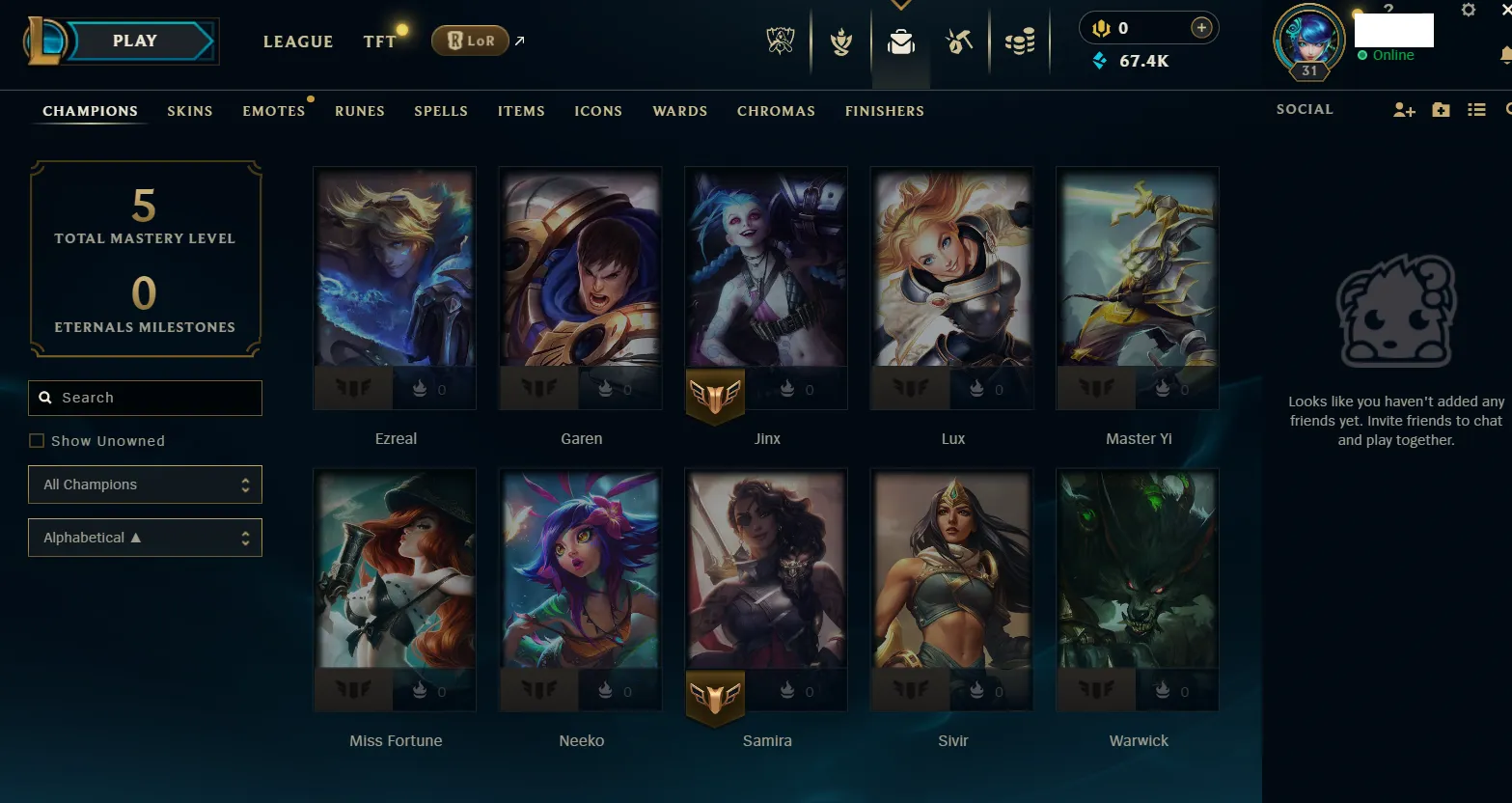 🌎EUW🏆Ranked Ready⭐W10-0L❄️+67K 🔥8 Skins in loot🏆10 Champions 🚀instant delivery✅️